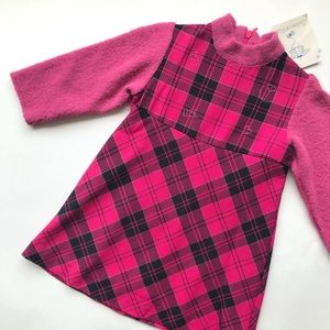 NWT Italian Designer Zucchero e Filati Plaid Pink Black Dress Girls 12 Months